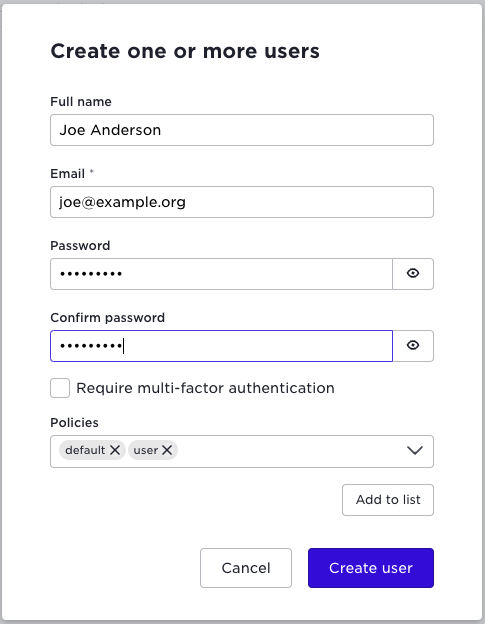 Create user