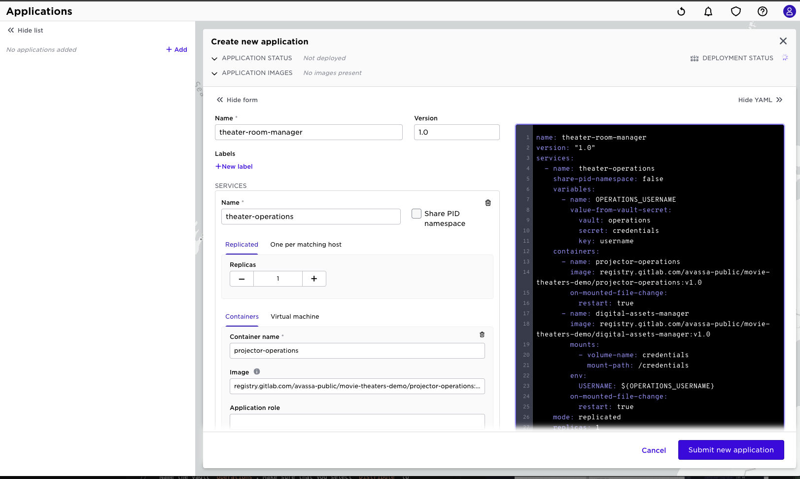 Register new application