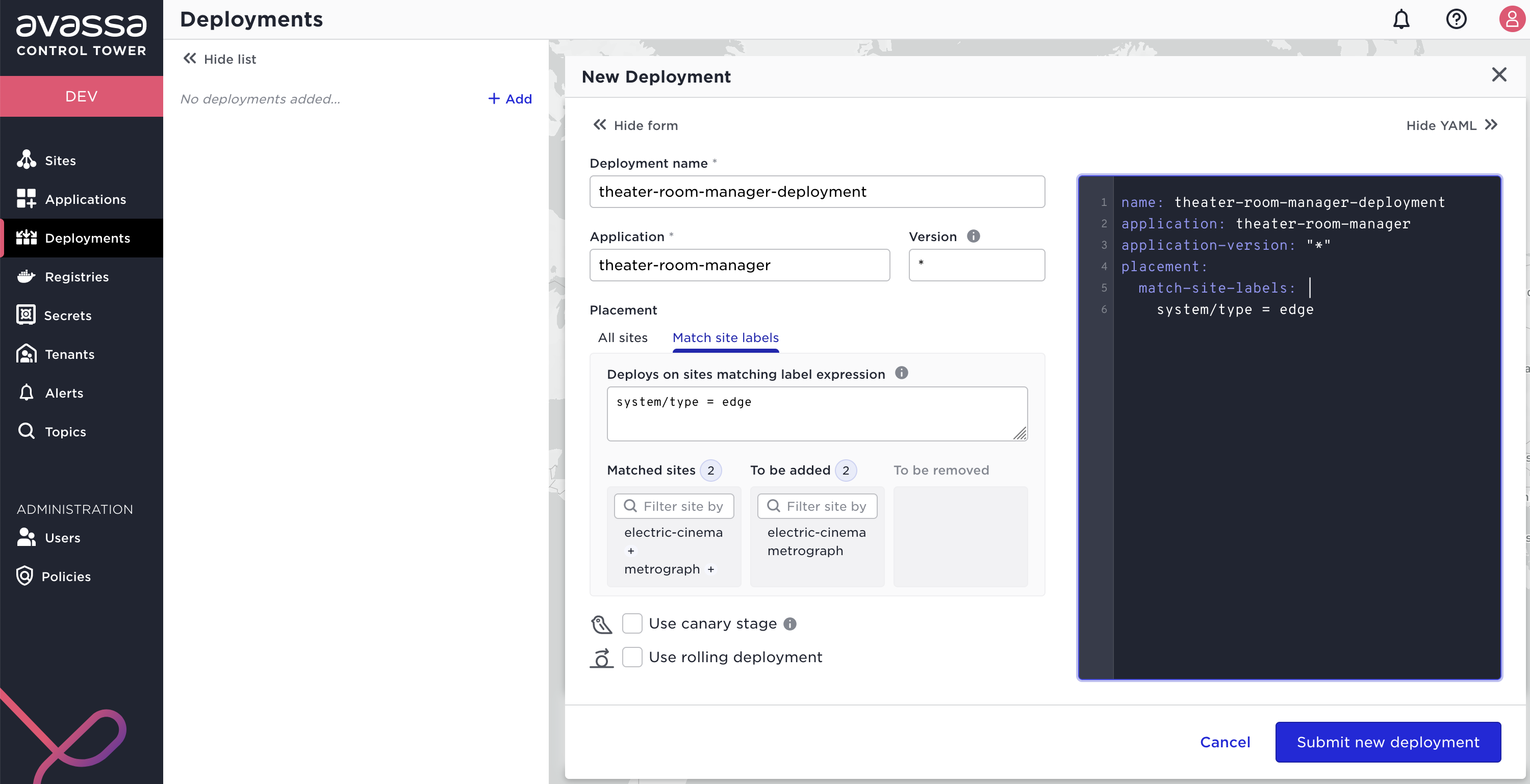 Register new deployment